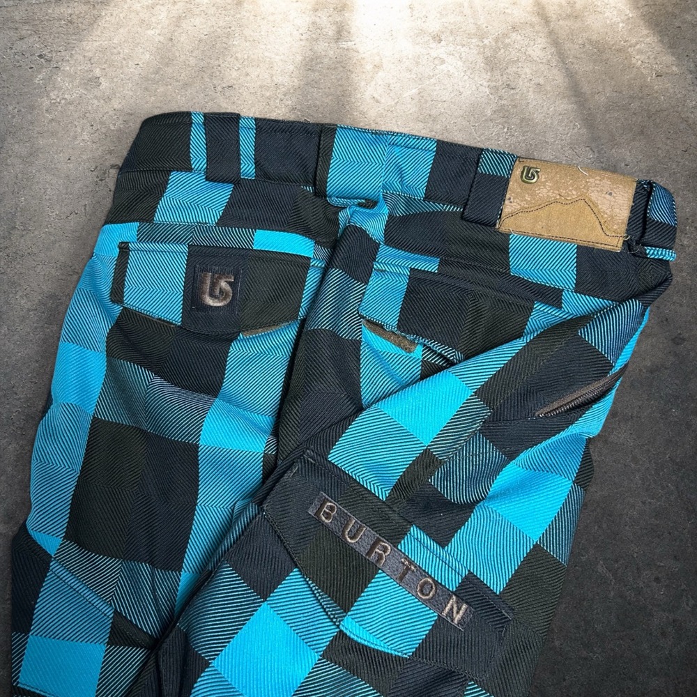Burton Dryride Snowboard Pants Blue Black Plaid Cargo Skater Baggy Size Small
